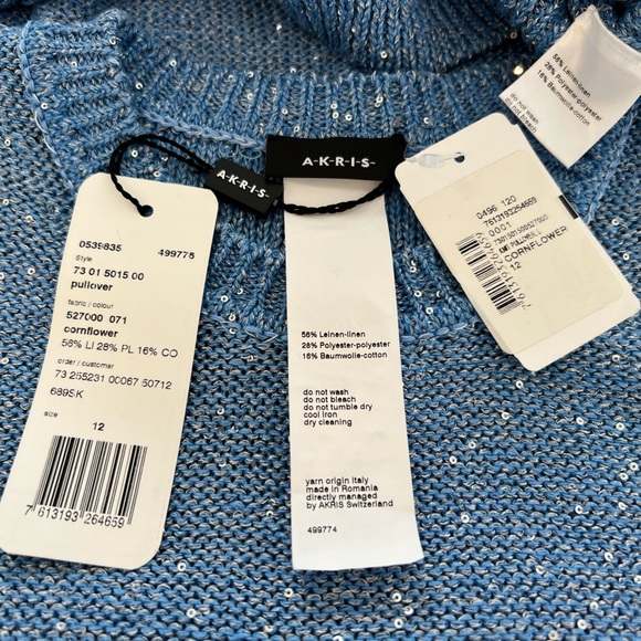AKRIS CORNFLOWER LINEN BLEND SEQUIN SWEATER SIZE 12 NWTS! - Picture 17 of 17